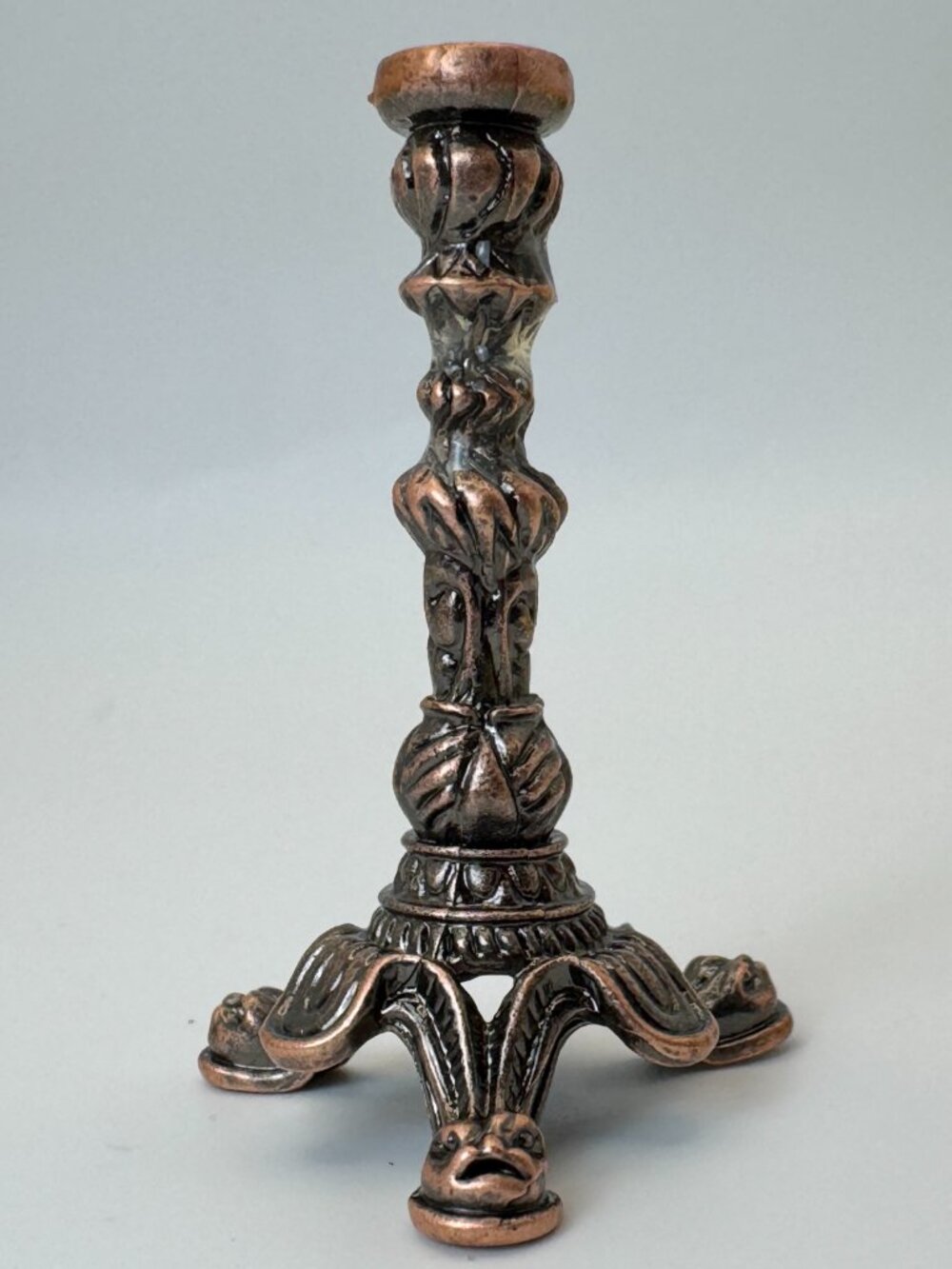 Ornate Metal Dollhouse Miniature Candlestick Holder 2" Copper Finish Claw Feet